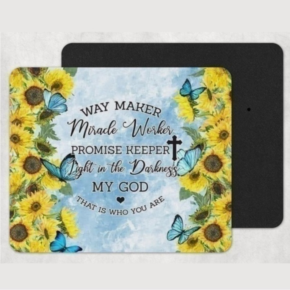 BLUE Butterfly Sunflower Religious Faith Mousepad